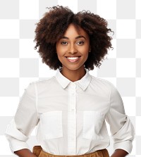 PNG Happy young african woman casualy dressed standing portrait sleeve blouse. 