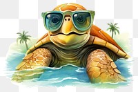 PNG Smiling sea turtle sunglasses reptile cartoon. 