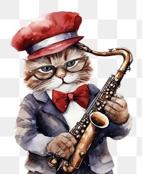 PNG Cat playing saxophone portrait glasses adult. 