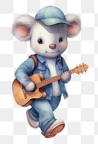 PNG Koalas wearing jeans overalls cartoon guitar cute. 