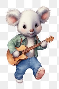 PNG Koalas wearing jeans overalls cartoon guitar cute. 