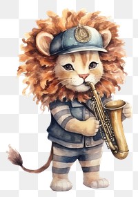 PNG Lion playing saxophone cute white background representation. AI generated Image by rawpixel.