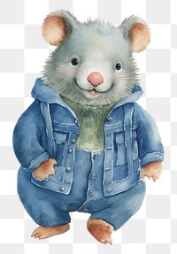 PNG Wombats wearing jeans overalls cartoon mammal animal. 