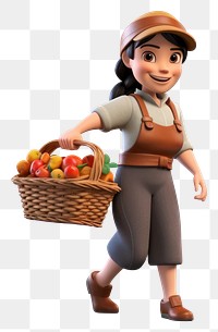 PNG Farmer woman carrying fruit basket smiling cartoon white background. AI generated Image by rawpixel.