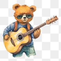 PNG Bear character musician guitar white background. AI generated Image by rawpixel.