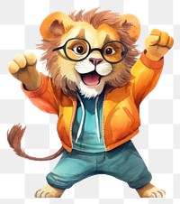 PNG Lion character glasses cartoon mammal. 