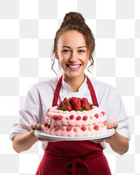 PNG Smiling female cake strawberry dessert. 