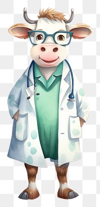 PNG Cow doctor cartoon white background representation. 