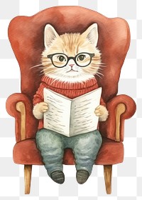 PNG Cat wearing glasses chair book publication. 