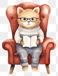 PNG Cat wearing glasses chair furniture armchair. 