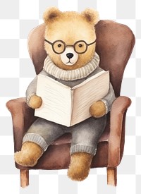 PNG Bear wearing glasses chair furniture armchair. 