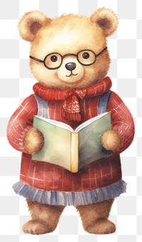 PNG Bear wearing glasses cartoon cute book. 