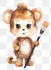 PNG Monkey character holding makeup brush cartoon animal cute. AI generated Image by rawpixel.