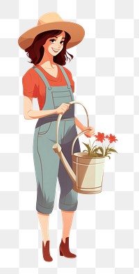 PNG Farmer gardening outdoors cartoon. 