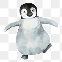 PNG baby penguin watercolor element on transparent background