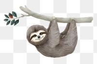 PNG hanging sloth watercolor element on transparent background