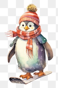 PNG Penguin playing snowboard snowman winter animal. 