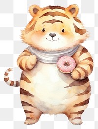 PNG A cute fat tiger holding a donut animal mammal white background. AI generated Image by rawpixel.