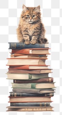 PNG Fluffy cat book publication studying. 