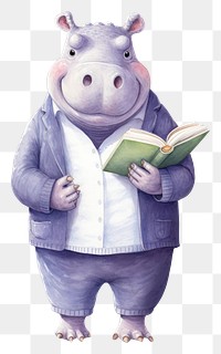 PNG Hippo character teacher holding drawing book. AI generated Image by rawpixel.