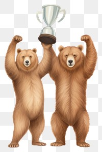 PNG Two brown bears holding trophy mammal white background togetherness. AI generated Image by rawpixel.