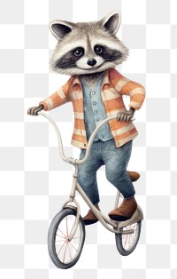 PNG Raccoon riding a unicycle raccoon vehicle drawing. 