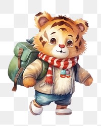 PNG Tiger carrying school bag toy white background representation. 