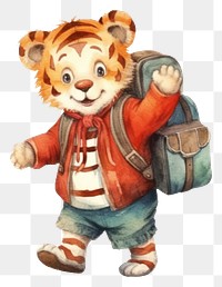 PNG Tiger carrying school bag white background representation accessories. 