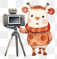 PNG Cow standing holding movie camera tripod animal  