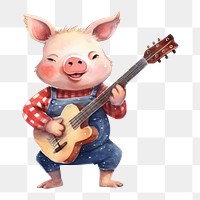 PNG Pig playing guitar cartoon cute performance. 