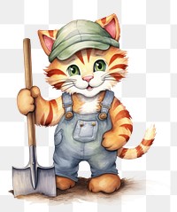 PNG Baby cartoonish tiger farmer holder farmer hoe animal white background representation. 