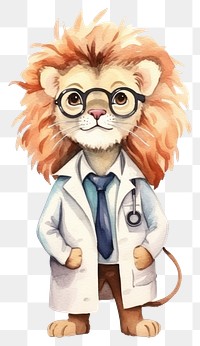 PNG Lion Scientist veterinarian glasses cartoon. 