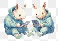 PNG Two rhinos playing a social media device computer animal cute. 