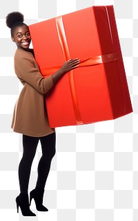 PNG woman carrying gift box, transparent background. AI generated Image by rawpixel
