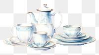 PNG  Tableware watercolor porcelain saucer cup. 