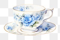 PNG  Watercolor teacup porcelain saucer mug. AI generated Image by rawpixel.