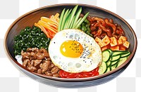 PNG  Bibimbap watercolor lunch plate meal. AI generated Image by rawpixel.