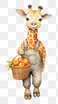 PNG  Basket portrait giraffe drawing. AI generated Image by rawpixel.