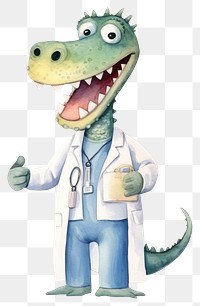 PNG Crocodile doctor holding cartoon animal. 