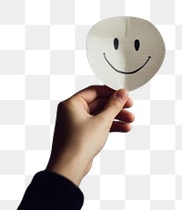 PNG Paper cut smile face hand holding anthropomorphic. AI generated Image by rawpixel.