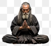PNG Old samurai master meditating sitting adult. AI generated Image by rawpixel.