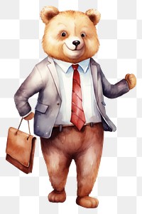 PNG Cute animal characters wearing a business suit bear bag representation. 