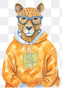 PNG Leopard student sweatshirt glasses drawing. AI generated Image by rawpixel.