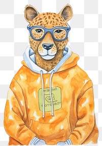 PNG Leopard student sweatshirt glasses drawing. 