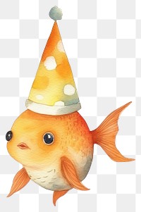 PNG Goldfish cartoon party hat character. 