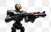 PNG Robot human type fire gun weapon mecha white background. AI generated Image by rawpixel.