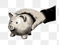 PNG Hand holding piggy bank drawing representation investment. 