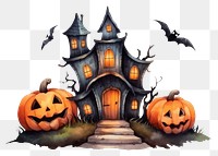 PNG Haunted house halloween pumpkin cartoon. AI generated Image by rawpixel.