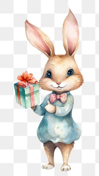 PNG Rabbit character holding small gift box celebration mammal animal. 