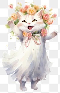 PNG Cat character wearing wedding dress celebration mammal flower. 